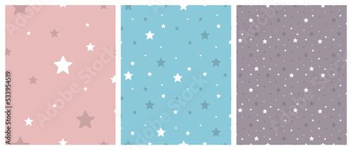 Set of patterns of stars. Seamless hand drawn small stars pattern for wrapping paper. Galaxy design. Vector illustration