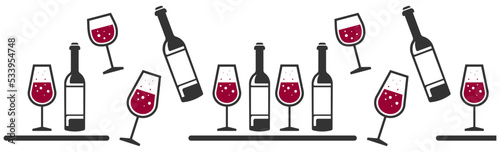 Set of red wine bottle with glasses. icons for wine design concept, wine labels, winery. Vector illustration.