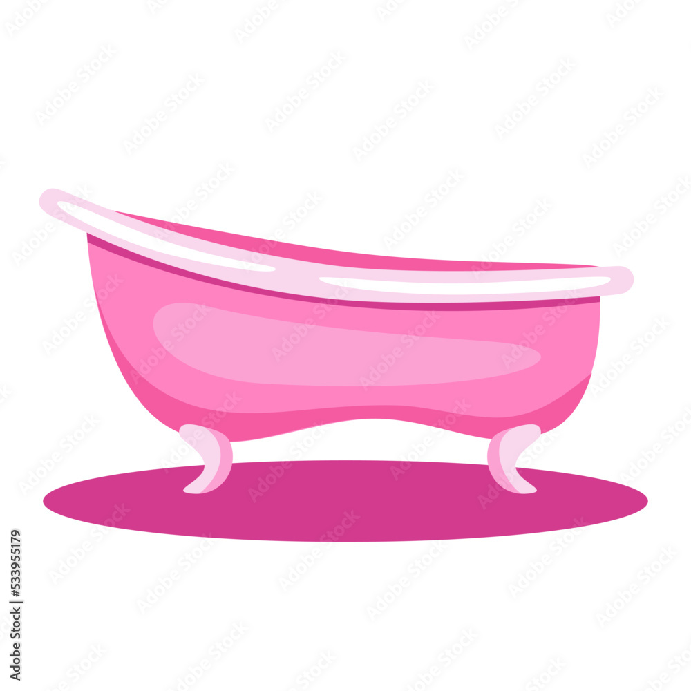 Vector flat illustration of pink bathtub on a white background. Stock