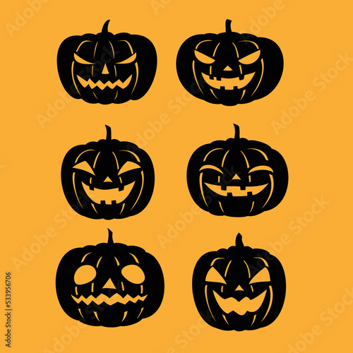 set of pumpkin face silhouette. Halloween symbol vector illustration.