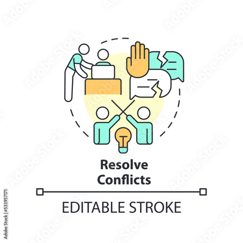 Resolve conflicts concept icon. Tip for mentor abstract idea thin line illustration. Positive professional relationships. Isolated outline drawing. Editable stroke. Arial, Myriad Pro-Bold fonts used