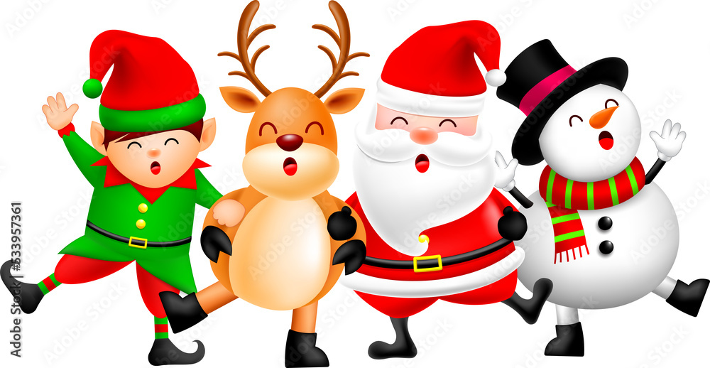 Cute Christmas Cartoon Characters. Santa Claus, Snowman, elf and Reindeer.  Merry Christmas and Happy new year concept. Stock Illustration | Adobe Stock