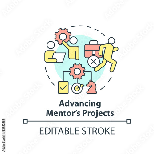 Advancing mentor projects concept icon. Ethical issue in mentoring abstract idea thin line illustration. Steal mentee time. Isolated outline drawing. Editable stroke. Arial, Myriad Pro-Bold fonts used