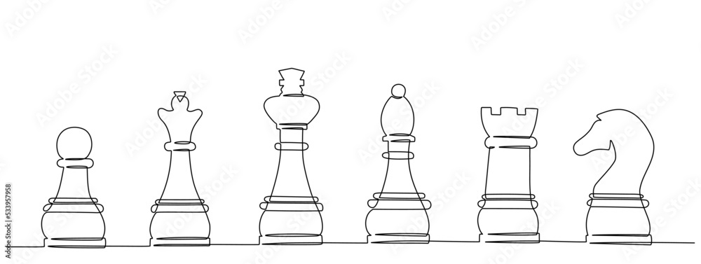 Single one line drawing chess pieces aligned Vector Image