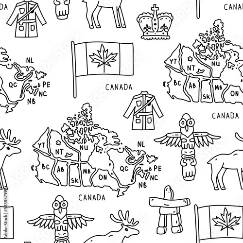 Canada Line art design sign and symbol, Info-graphic elements flat icons set in seamless pattern. Vector concept for greeting cards, banners and posters.