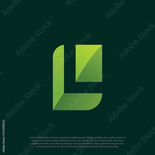 Letter L eco leaves logo icon design template elements with negative space or gestalt concept letter L in leaf shape
