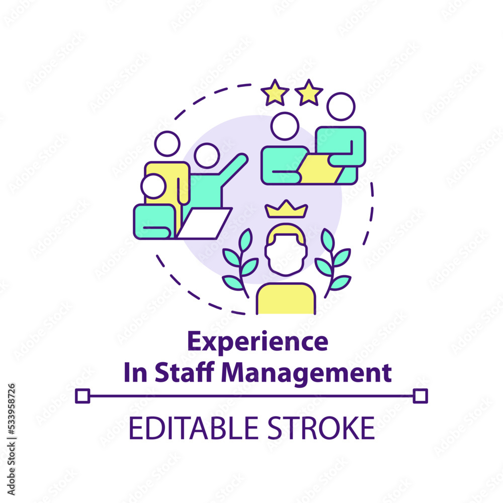 Experience in staff management concept icon. Benefit for mentor abstract idea thin line illustration. Leadership. Isolated outline drawing. Editable stroke. Arial, Myriad Pro-Bold fonts used