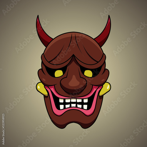 Vector illustration of Japanese style brown oni mask cartoon. Print, illustration, logo design