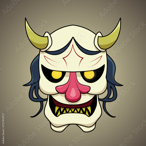 Vector illustration of Japanese style clown oni mask cartoon. Print, illustration, logo design
