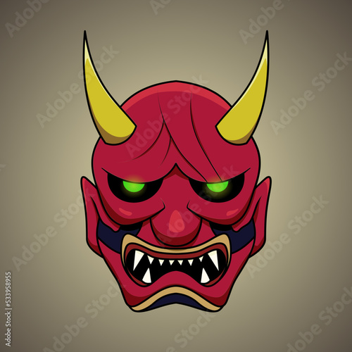 Vector illustration of Japanese style devil oni mask cartoon. Print, illustration, logo design