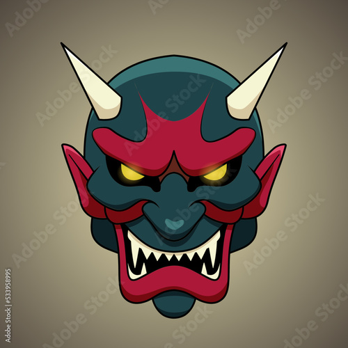 Vector illustration of Japanese style oni mask cartoon. Print, illustration, logo design