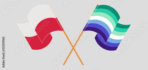 Crossed and waving flags of Poland and gay men pride