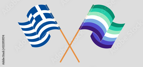 Crossed and waving flags of Greece and gay men pride