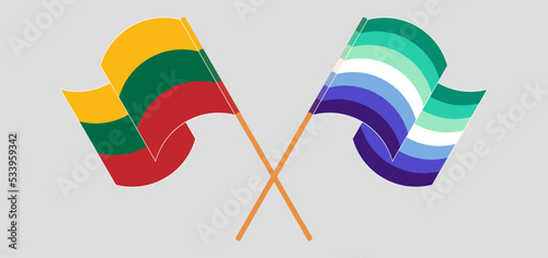 Crossed and waving flags of Lithuania and gay men pride