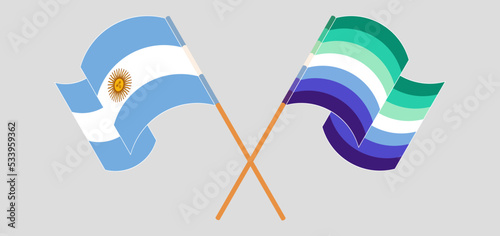 Crossed and waving flags of Argentina and gay men pride