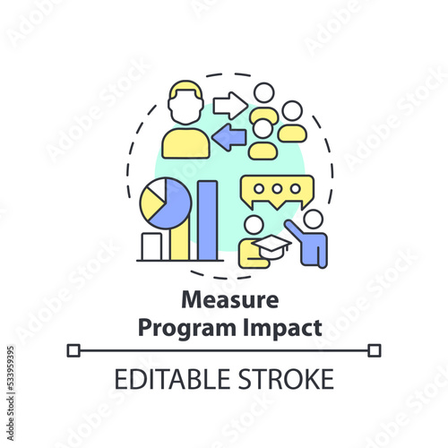 Measure program impact concept icon. Successful mentoring process abstract idea thin line illustration. Tracking progress. Isolated outline drawing. Editable stroke. Arial, Myriad Pro-Bold fonts used