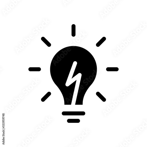 Icono de bombilla. Concepto de iluminación. Foco de luz, estilo silueta negra. ilustraciones vectoriales