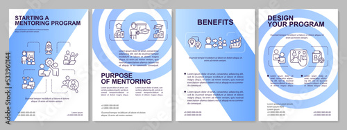 Launching mentorship program blue gradient brochure template. Design plan. Leaflet design with linear icons. 4 vector layouts for presentation, annual reports. Arial, Myriad Pro-Regular fonts used