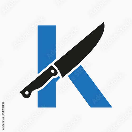 Knife Logo On Letter K Concept For Restaurant and Kitchen Symbol Logotype