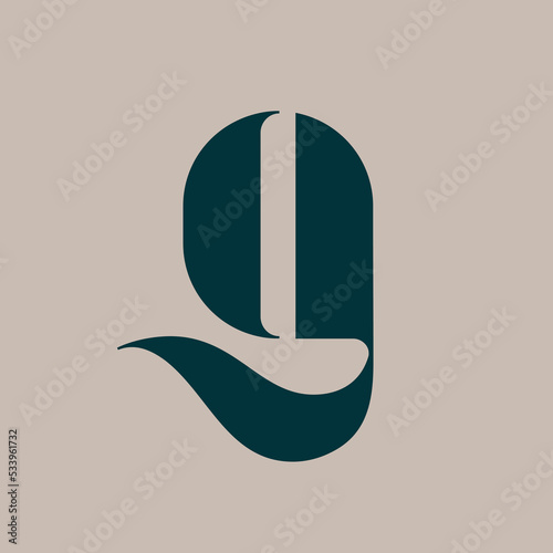 Letter g leaf logo.Alphabet initial.Lettering sign isolated on light fund.Decorative icon for brand identity.Beauty, spa font monogram.Organic shape.Healthy lifestyle concept.