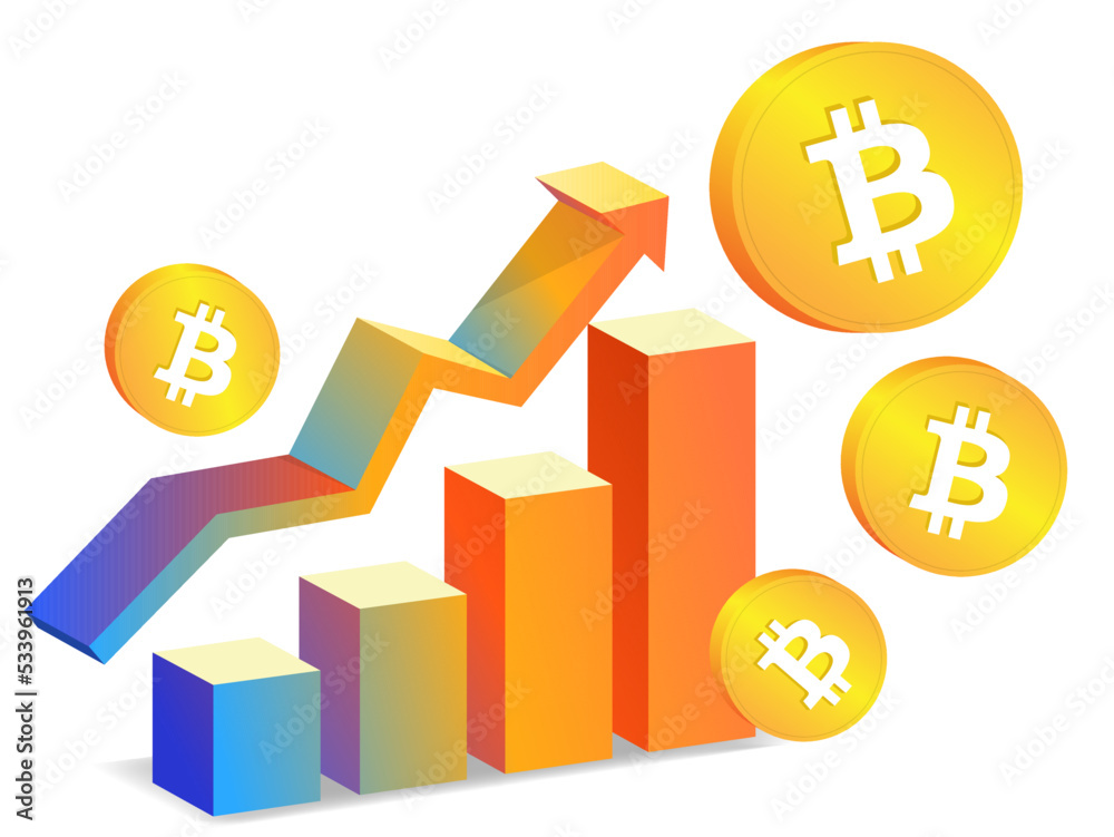 Crypto market going up. Cryptocurrency price increase, crypto price spike and pick up. Crypto uptrend in market. Bitcoins and green up arrow. Crypto market going up. Cryptocurrency price increase, crypto price spike and pick up. Crypto uptrend in market. Bitcoins and green up arrow.