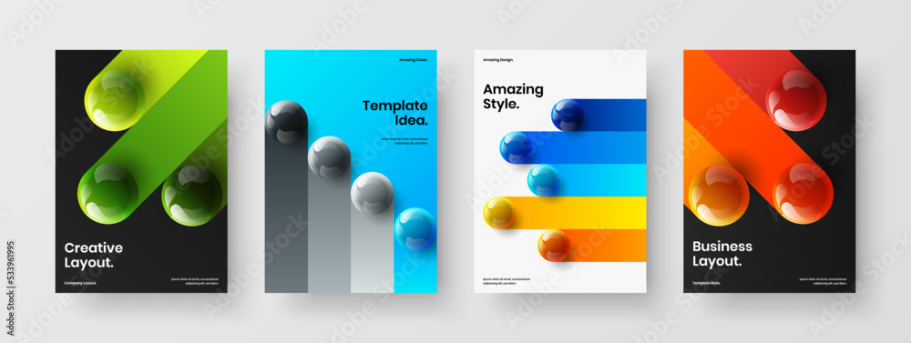Geometric realistic balls corporate brochure concept bundle. Premium company cover design vector illustration collection. - obrazy, fototapety, plakaty 