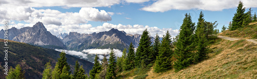  panoramic view from the mountain Turnthaler onto the Sextner Dolomites in South Tirol, Italy
