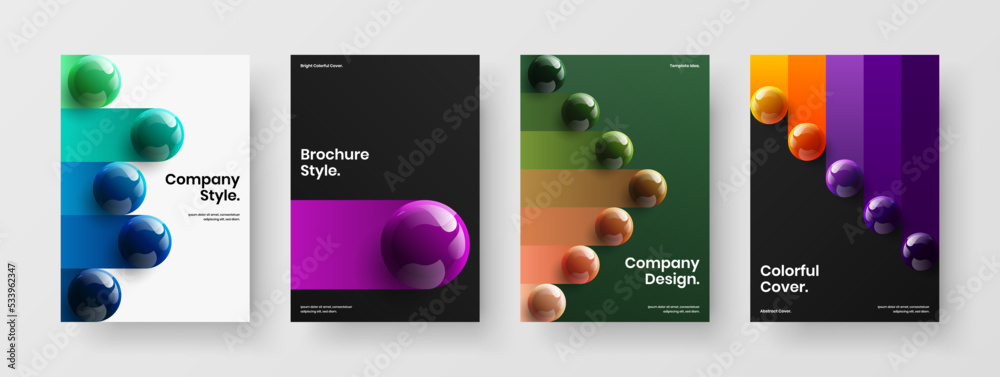Vivid 3D balls leaflet layout set. Modern pamphlet A4 design vector concept collection.