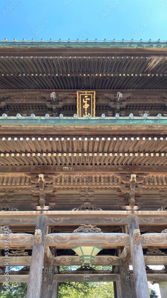 Temple gate in Chiba prefecture of Japan, the details of the beautiful ancient woodwork
