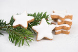Cinnamon stars, traditional german christmas sweets, gingerbread coated with white sugar, winter season
