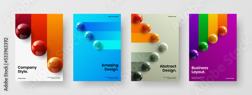 Bright 3D balls corporate identity concept bundle. Fresh cover design vector illustration set.
