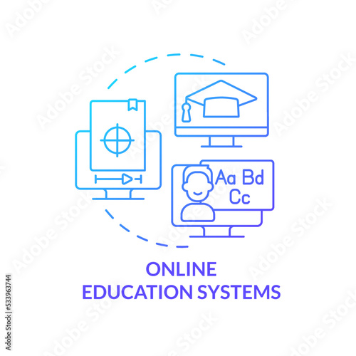 Online education systems blue gradient concept icon. Internet platform and website. Business trend abstract idea thin line illustration. Isolated outline drawing. Myriad Pro-Bold font used