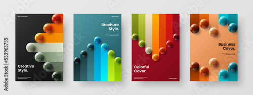 Simple company identity vector design layout set. Multicolored 3D spheres poster concept collection.