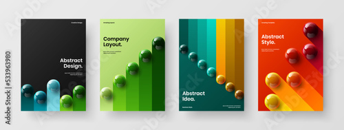 Simple 3D balls presentation layout collection. Multicolored annual report design vector template composition.