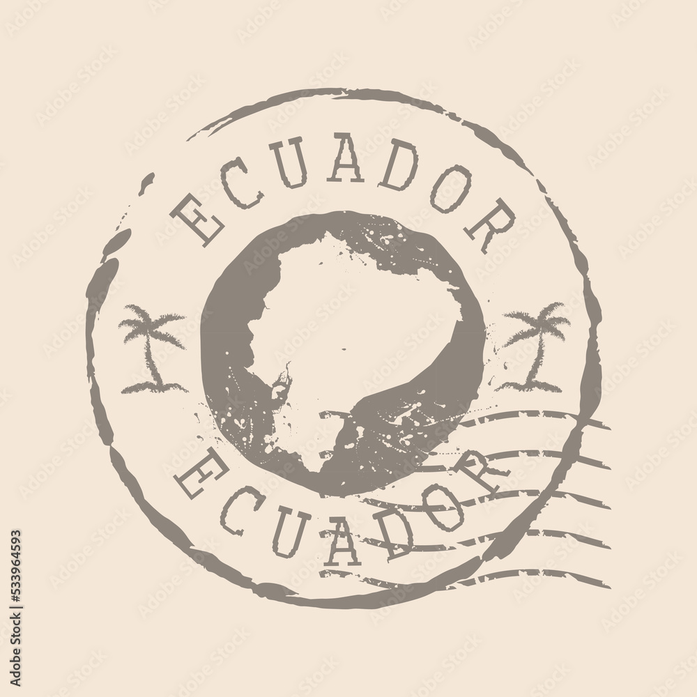 Stamp Postal of  Ecuador. Map Silhouette rubber Seal.  Design Retro Travel. Seal of Map Ecuador grunge  for your design.  EPS10