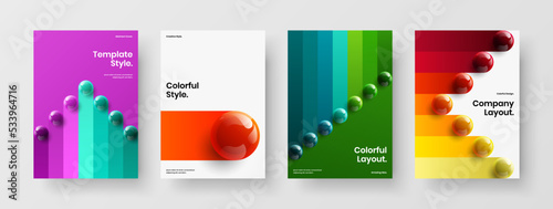 Modern 3D spheres flyer illustration bundle. Trendy banner vector design layout set.