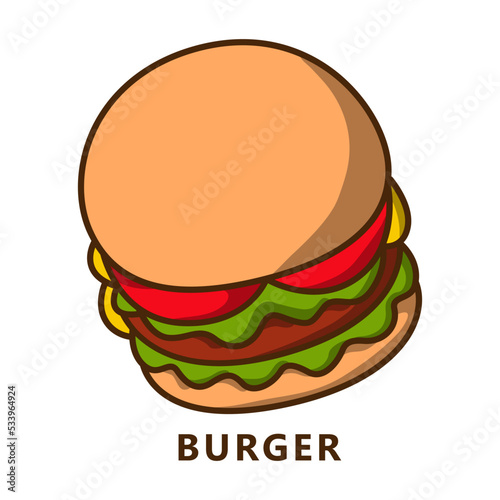 Burger illustration cartoon. food and drink logo. junkfood beefburger