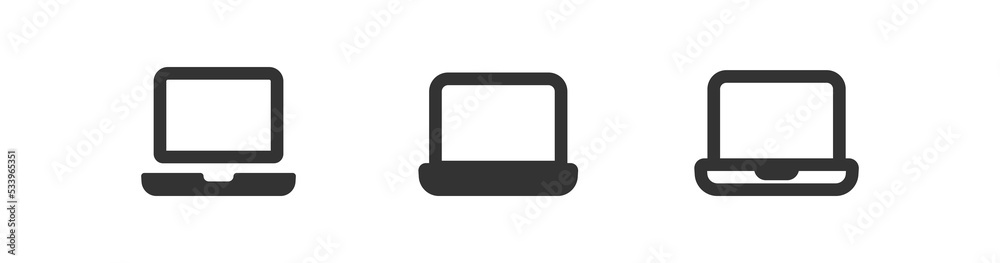 Laptop icon. Computer, notebook silhouette symbol. Business pc, desktop sign in vector flat Laptop icon. Computer, notebook silhouette symbol. Business pc, desktop sign in vector flat