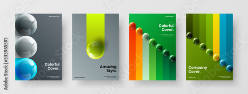 Fresh realistic spheres banner illustration collection. Unique company brochure A4 design vector concept bundle. © kitka