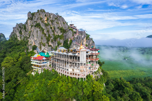 Beautiful buddhist temple on high mountain in Khon Kaen province Thailand, Wat Tham Saeng Tham.