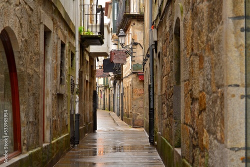 View of a typical street in the town of Baiona on the Way of St. James.