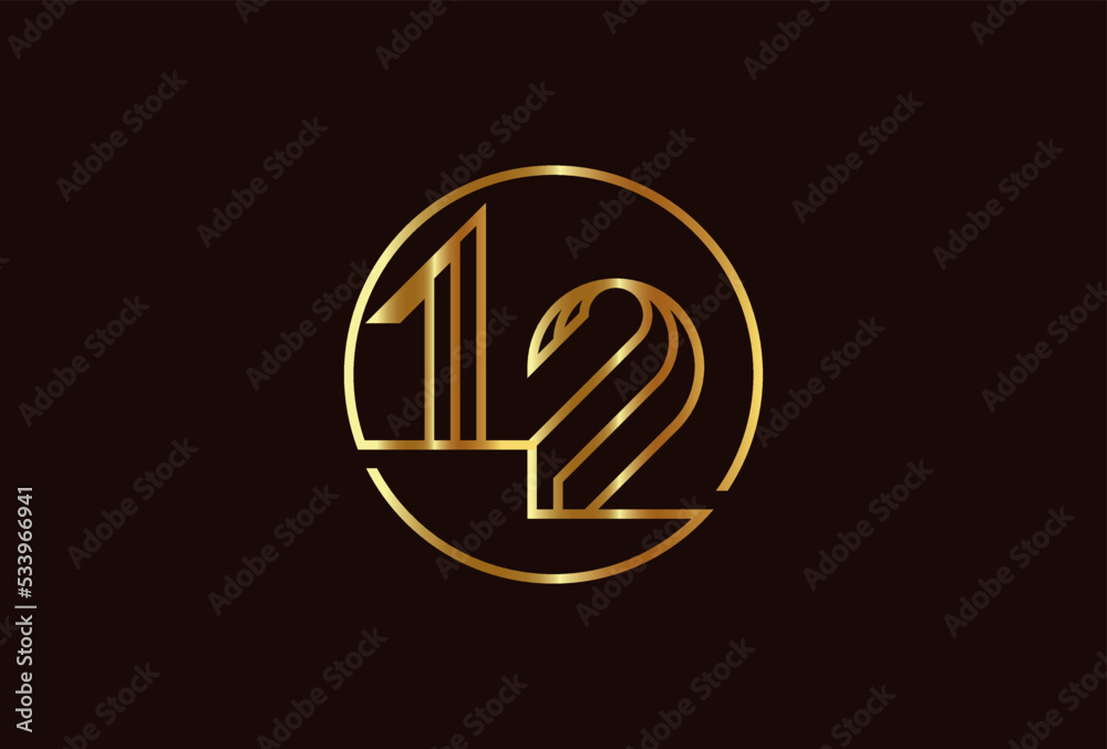 Number 12 Logo, Number 12 monogram line style inside circle can be used for birthday and business logo templates, flat design logo, vector illustration Number 12 Logo, Number 12 monogram line style inside circle can be used for birthday and business logo templates, flat design logo, vector illustration