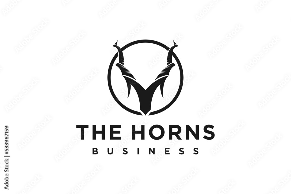 Antelop horn skull logo animal head deer antler stag icon symbol Stock