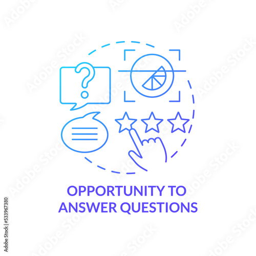 Opportunity to answer questions blue gradient concept icon. Communication. Benefit of direct marketing abstract idea thin line illustration. Isolated outline drawing. Myriad Pro-Bold font used