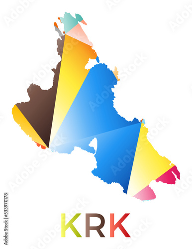 Bright colored Krk shape. Multicolor geometric style island logo. Modern trendy design. Modern vector illustration.
