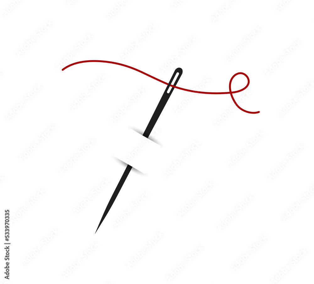 Sewing needle with red thread and stitching. Sharp Needle Sewing needle with red thread and stitching. Sharp Needle
