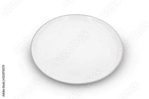 white and gray ceramic plate isolated on a white background