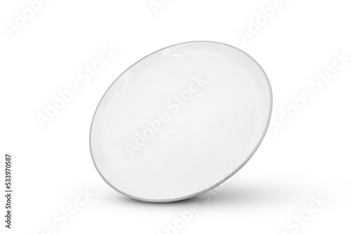 white and gray ceramic plate isolated on a white background