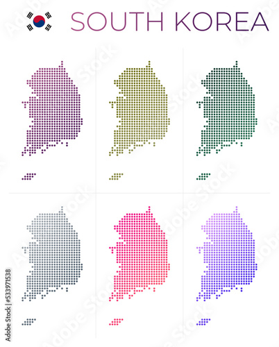 South Korea dotted map set. Map of South Korea in dotted style. Borders of the country filled with beautiful smooth gradient circles. Stylish vector illustration.