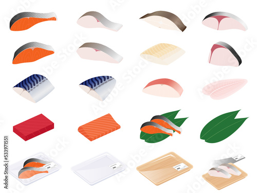 魚の切り身のイラスト素材セット